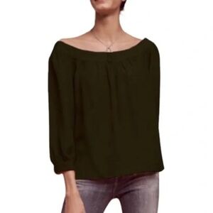 Anthropologie Maeve Black Boat Neck 3/4 Sleeve Top